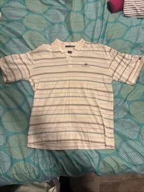 Doral Men's White Striped Polo Shirt